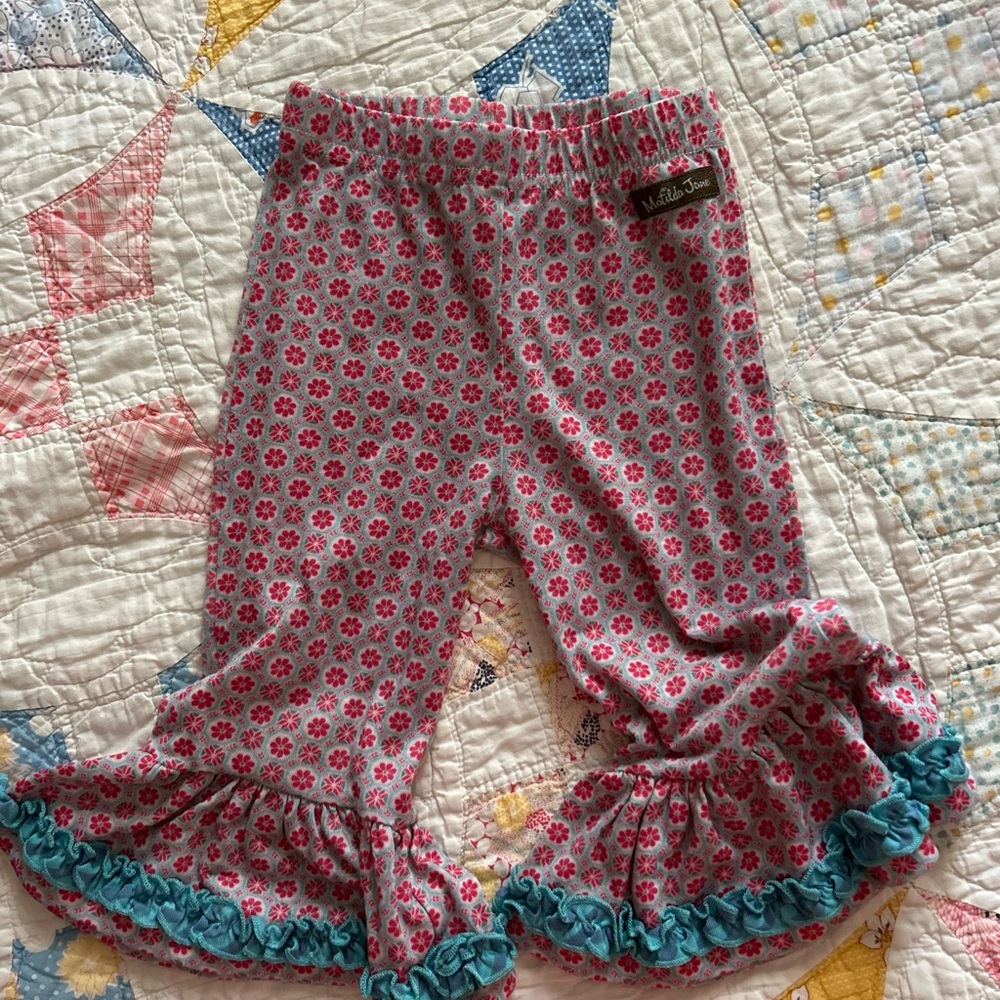 Matilda Jane Toddler Girls Floral Ruffle Pants with Blue Accents